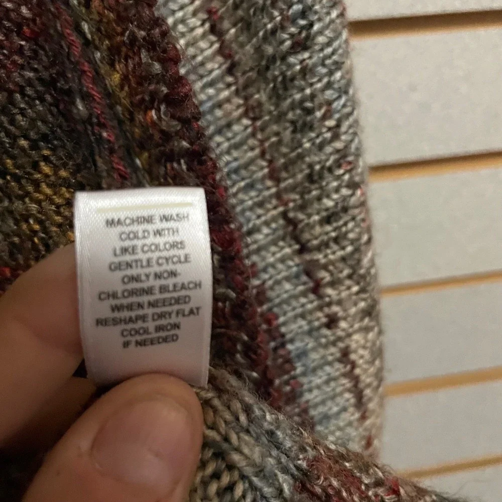 Cato Womens XL Striped Open Front Knit Vest‎ Brown Burgundy Shawl Collar RN37080